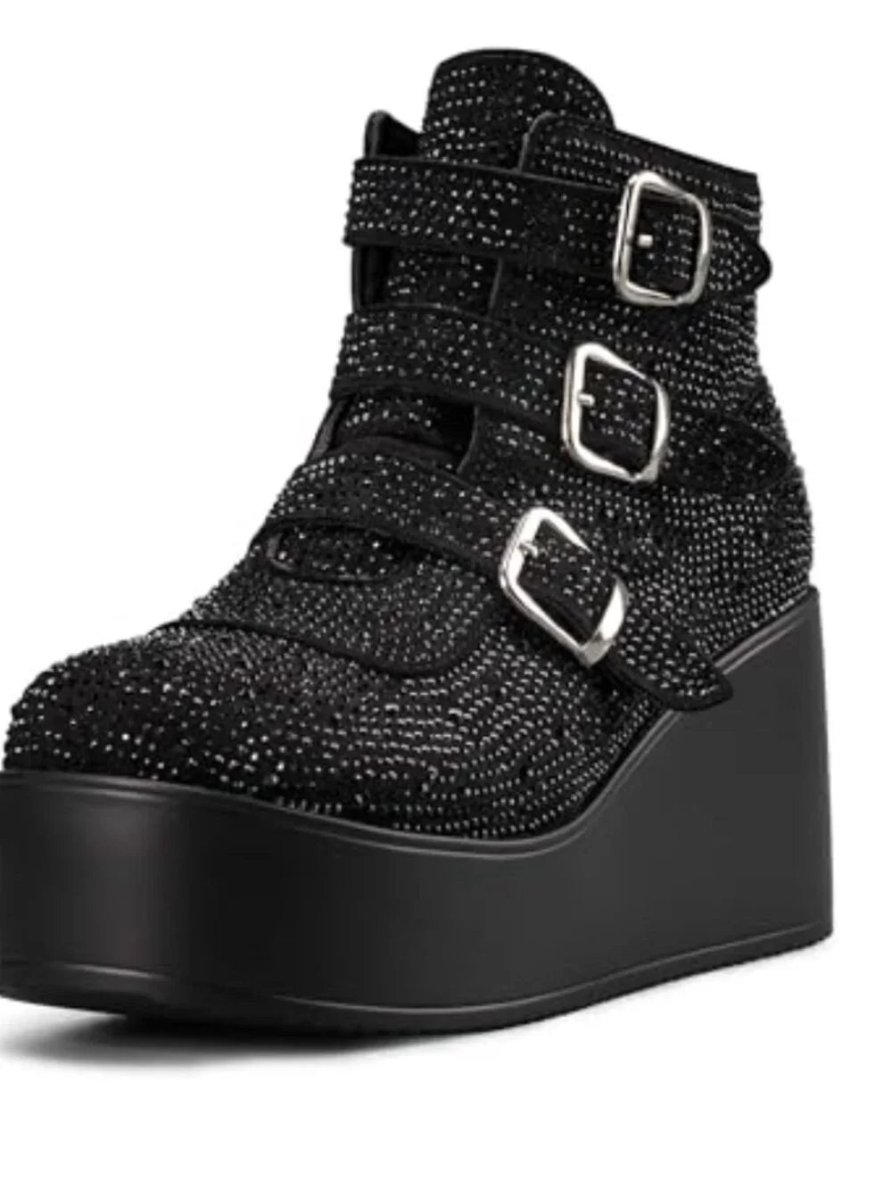 Women Platform Chunky Ankle Boots - Round Toe Zipper Wedges High Heels Buckle